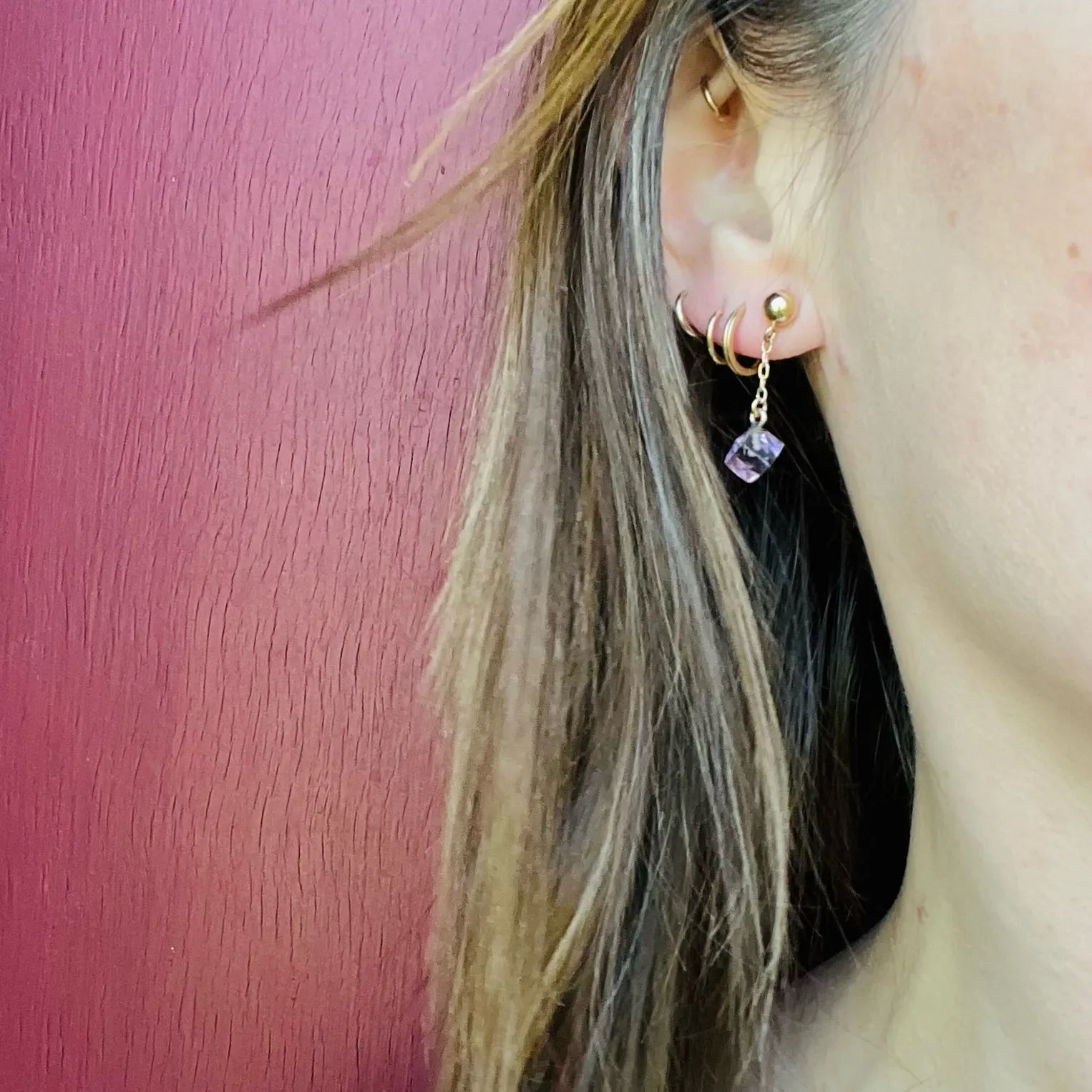 Delicate Drop Earrings of Amethyst & Gold