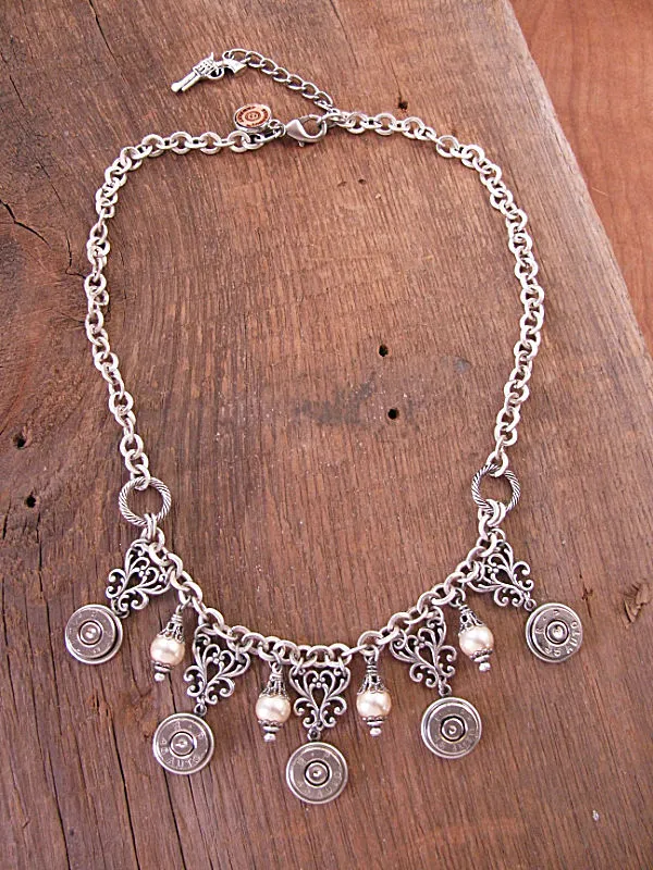 Diamond and Pearl Bib Style Bullet Necklace