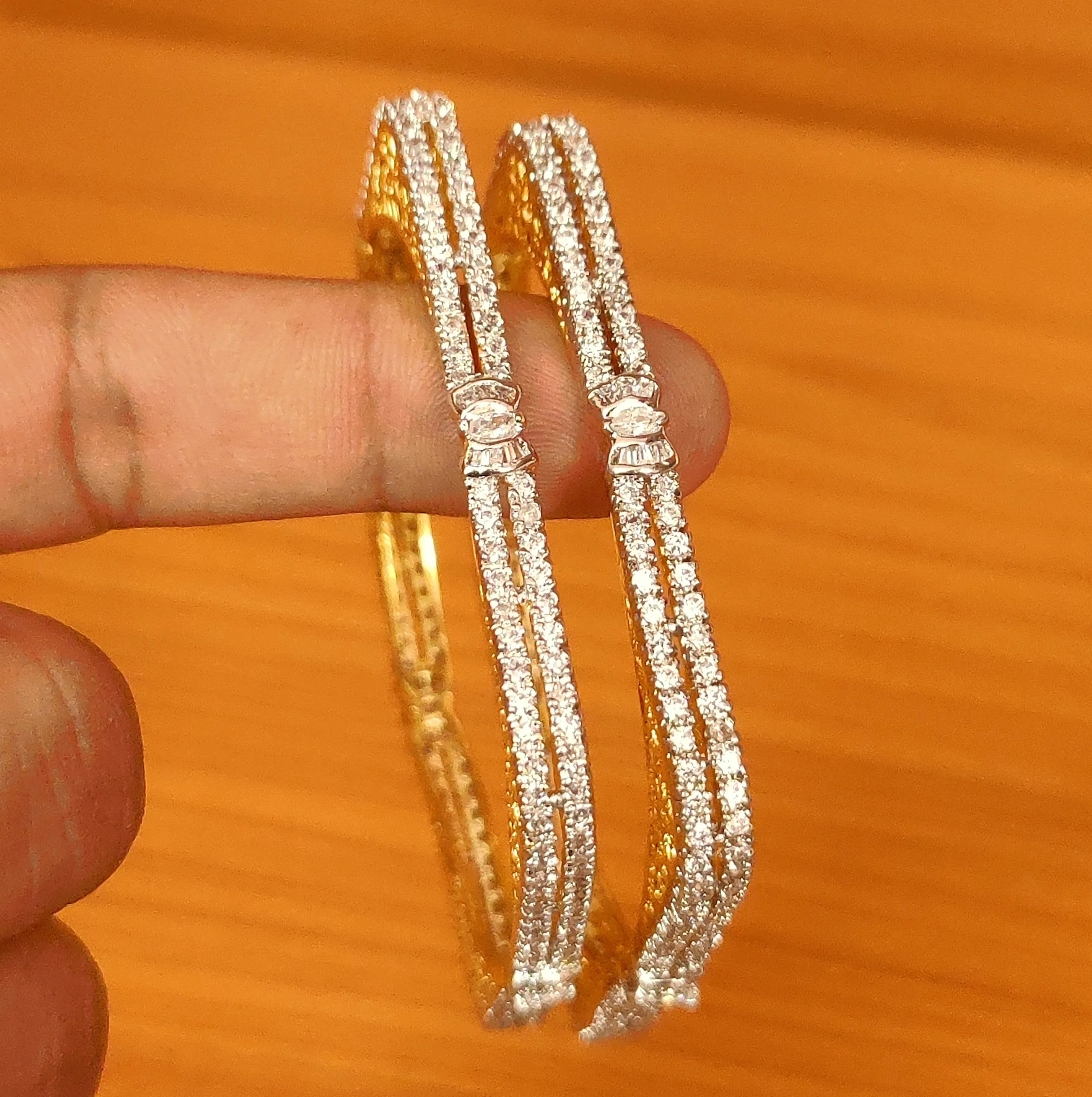 DIAMOND LOOK CZ STUDDED SQUARE SHAPED BANGLES