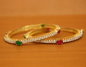 DIAMOND LOOK RUBY & EMERALD LOOK GOLD PLATED BANGLES