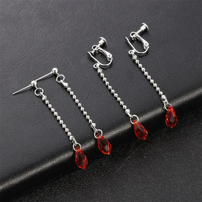 Elegant Crystal Earrings With Red Beads