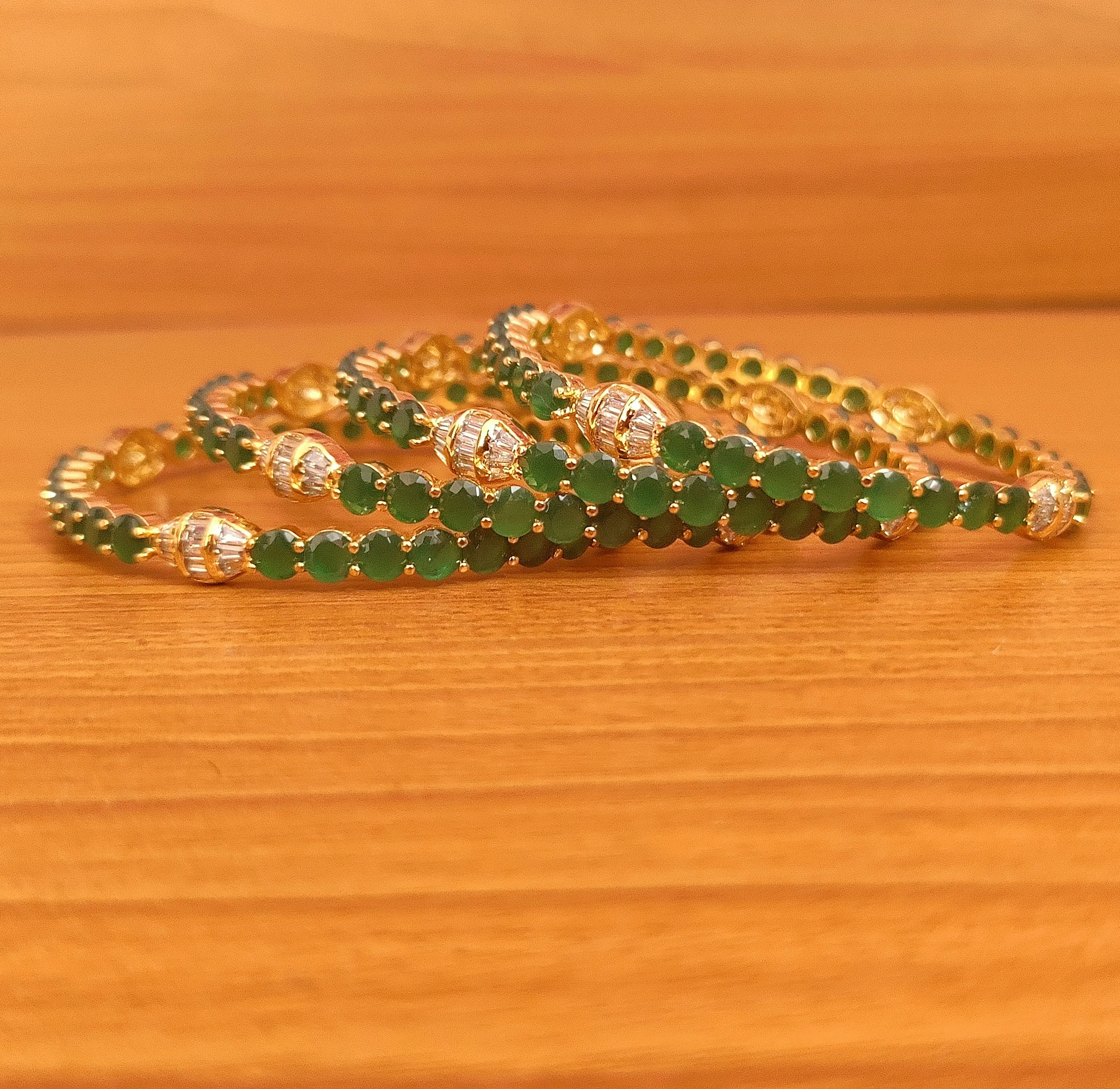 EMERALD & CZ STUDDED GOLD LOOK BANGLES