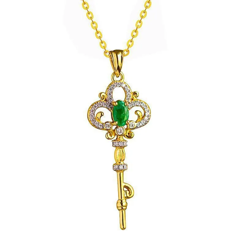 Emerald Crystals Key Pendant Light Luxury Delicate Green Gemstone Necklaces