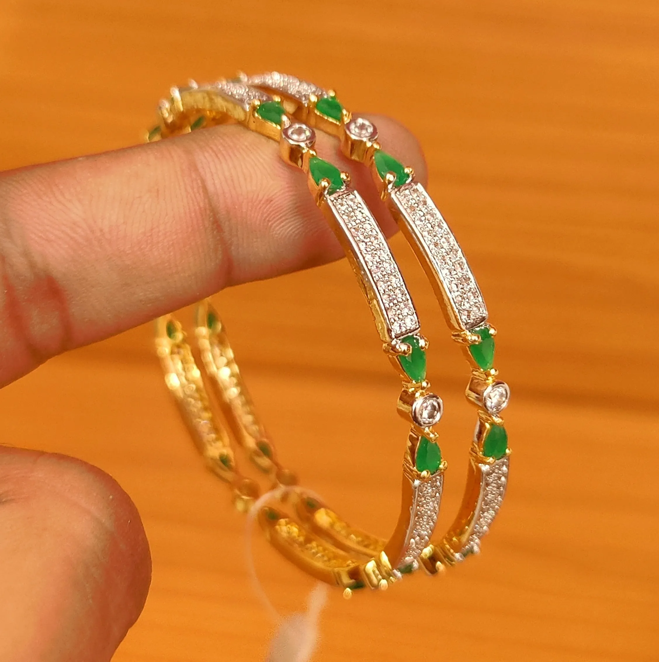 EMERALD LOOK CZ STUDDED DIAMOND LOOK BANGLES