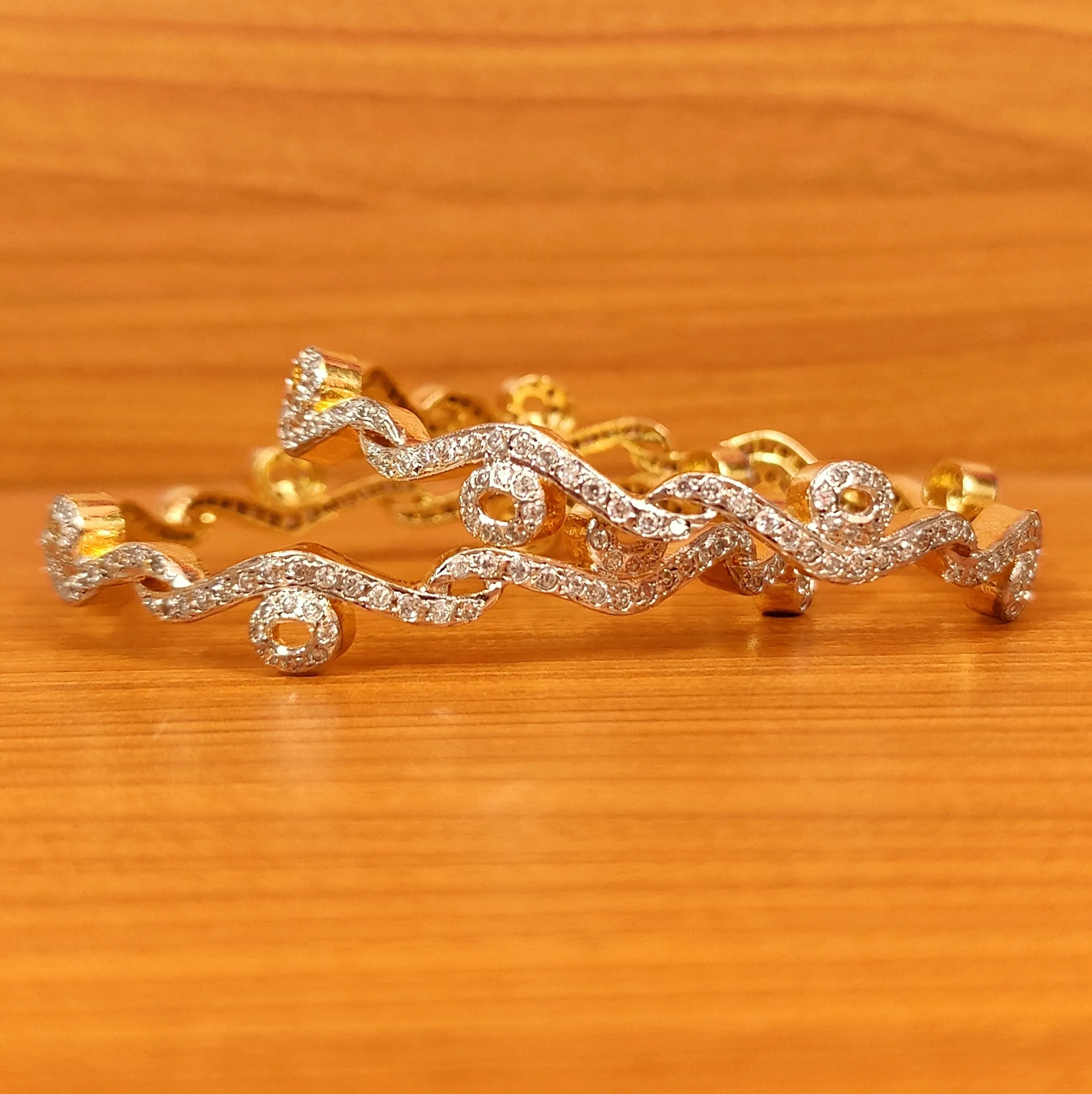 ETHNIC GOLD PLATED CZ STUDDED DIAMOND LOOK BANGLES