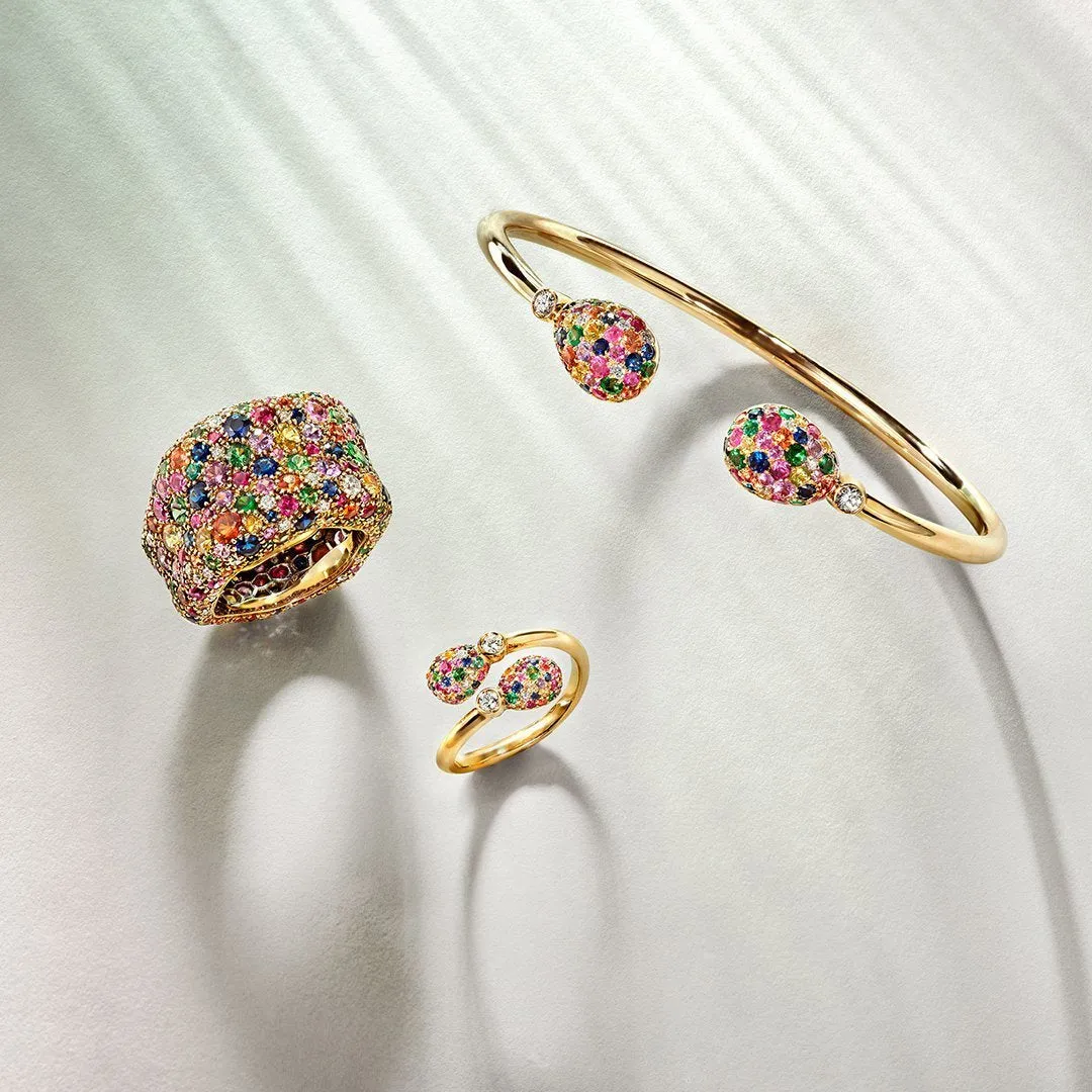 Faberge Emotion 18ct Yellow Gold Multi-Coloured Open Set Bangle