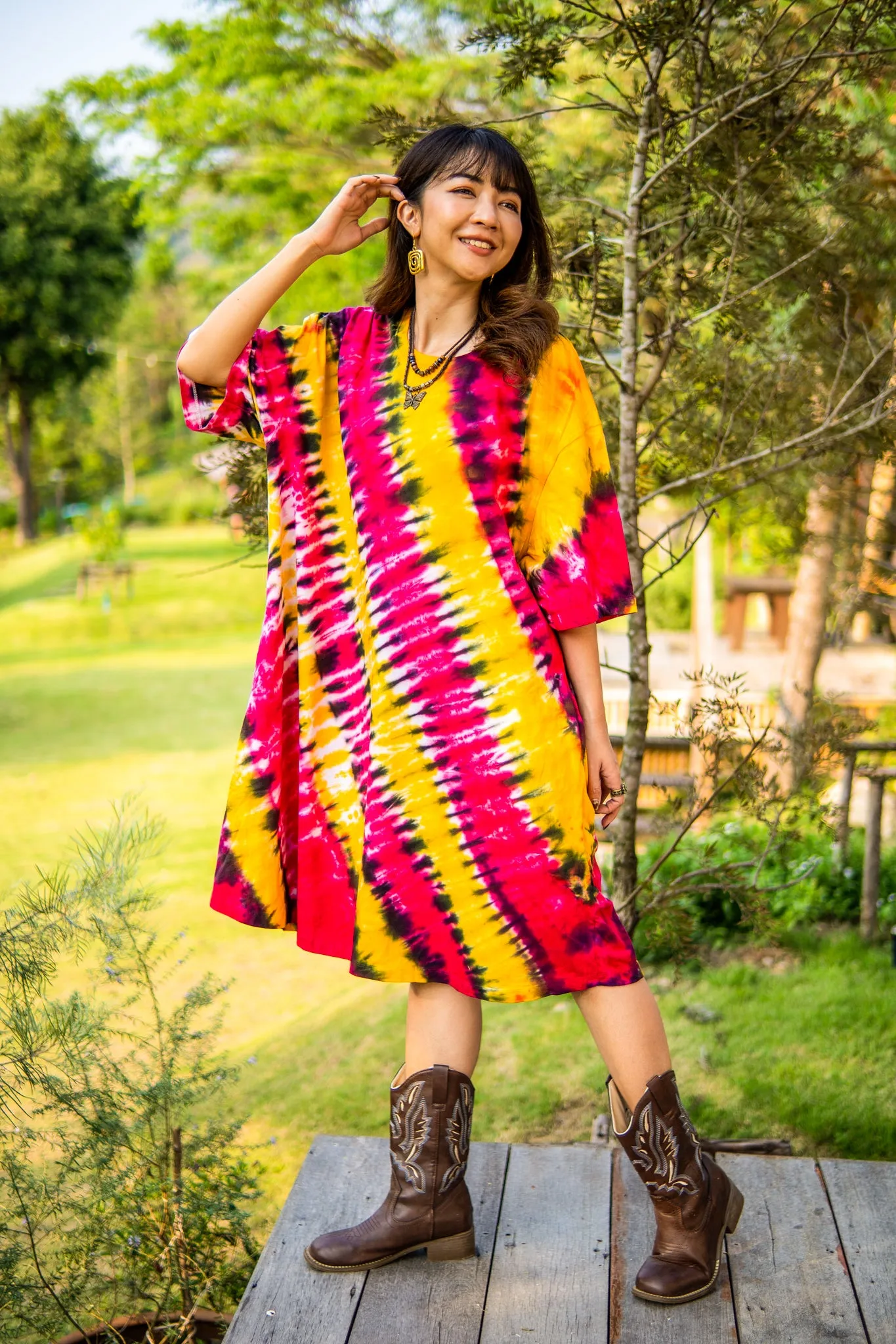 Fiesta Dream Hand Dyed Boho Cotton Dress with Pockets