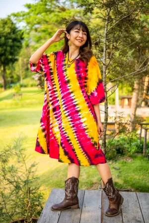 Fiesta Dream Hand Dyed Boho Cotton Dress with Pockets
