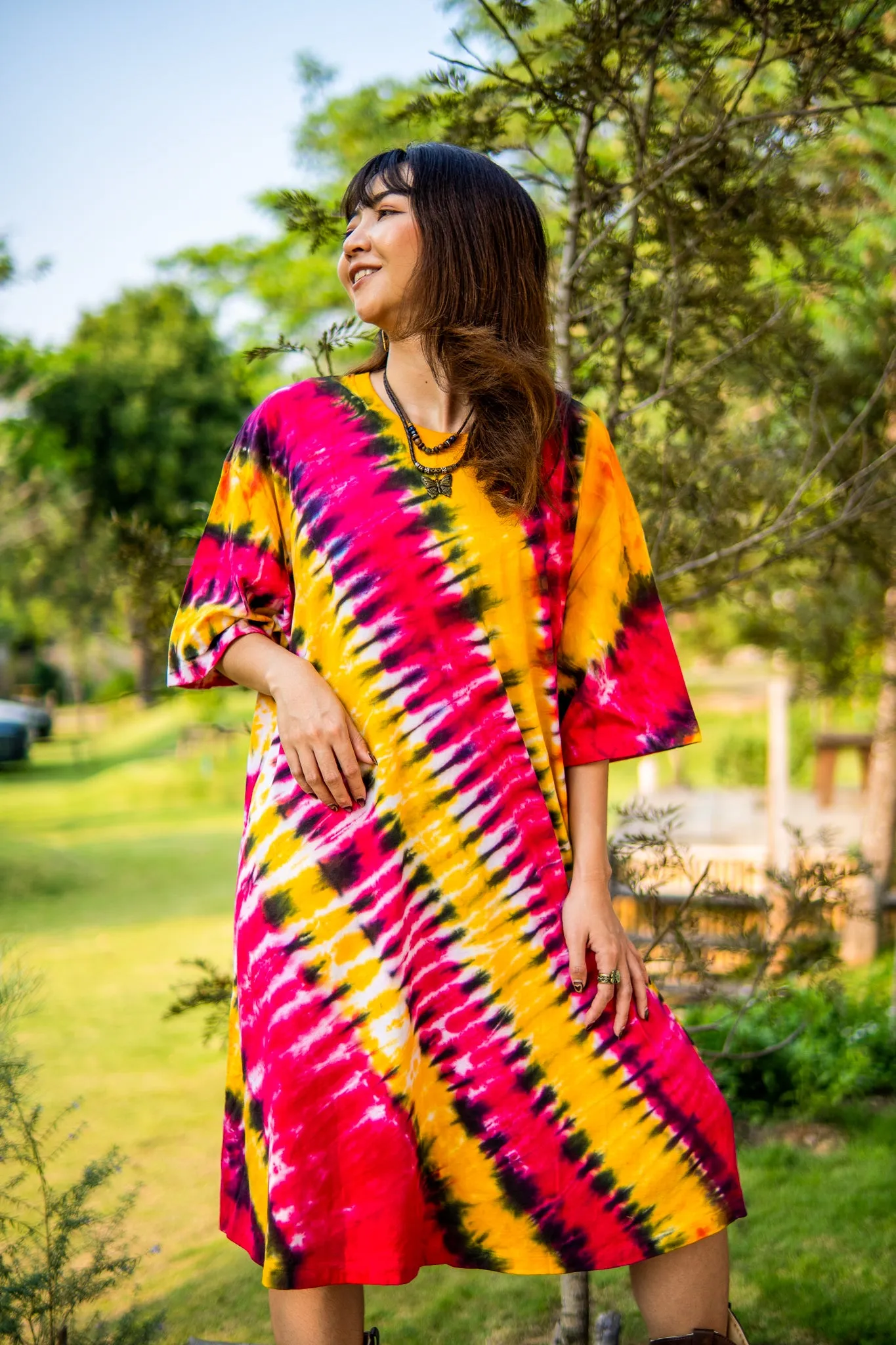 Fiesta Dream Hand Dyed Boho Cotton Dress with Pockets