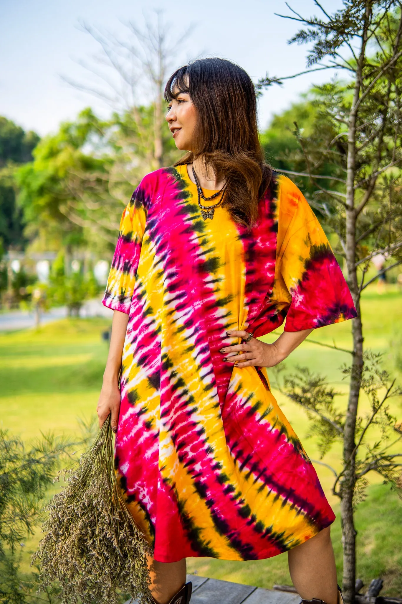 Fiesta Dream Hand Dyed Boho Cotton Dress with Pockets