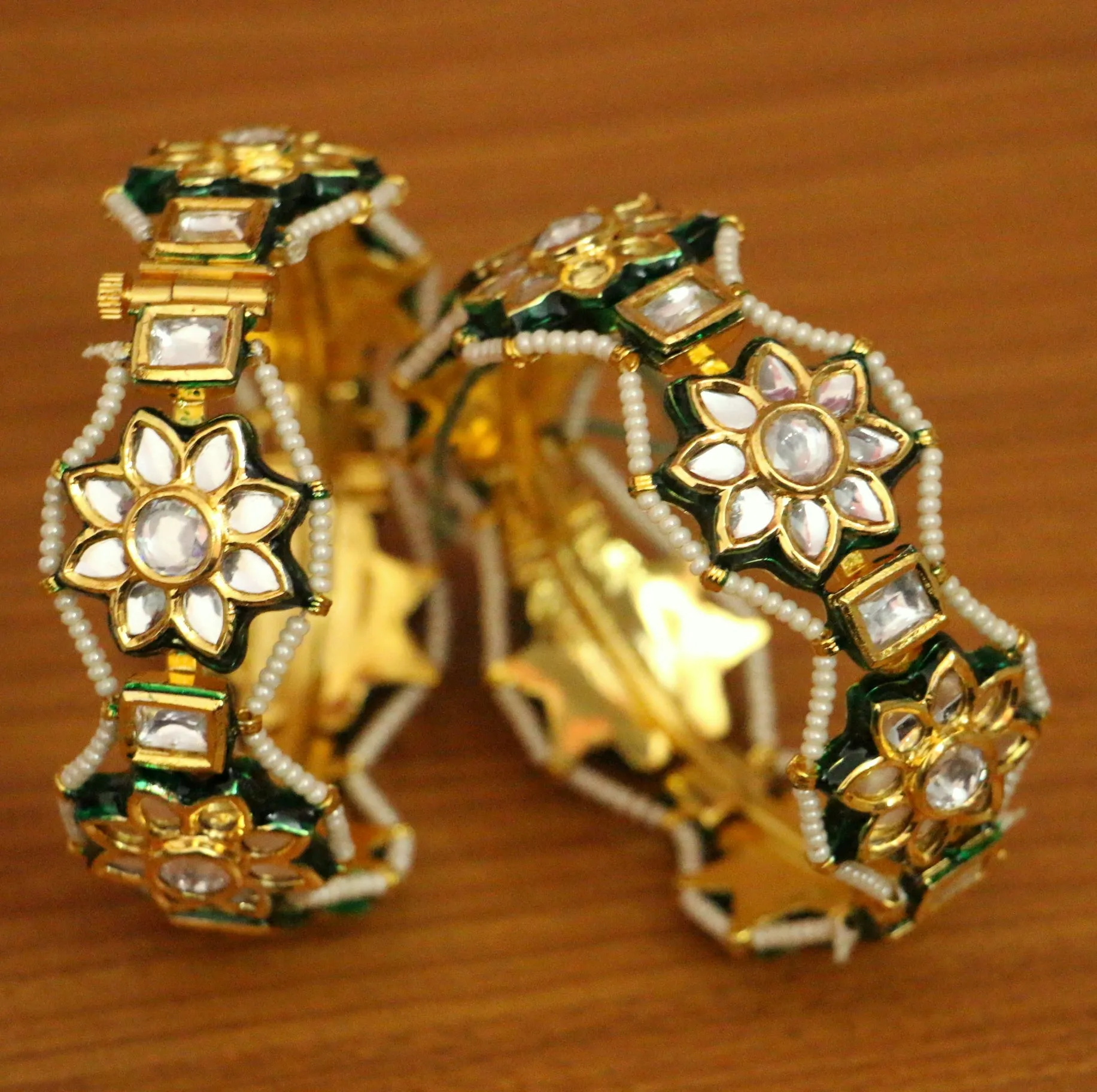 FLOWER KUNDAN MEENAKARI OPENABLE BANGLES