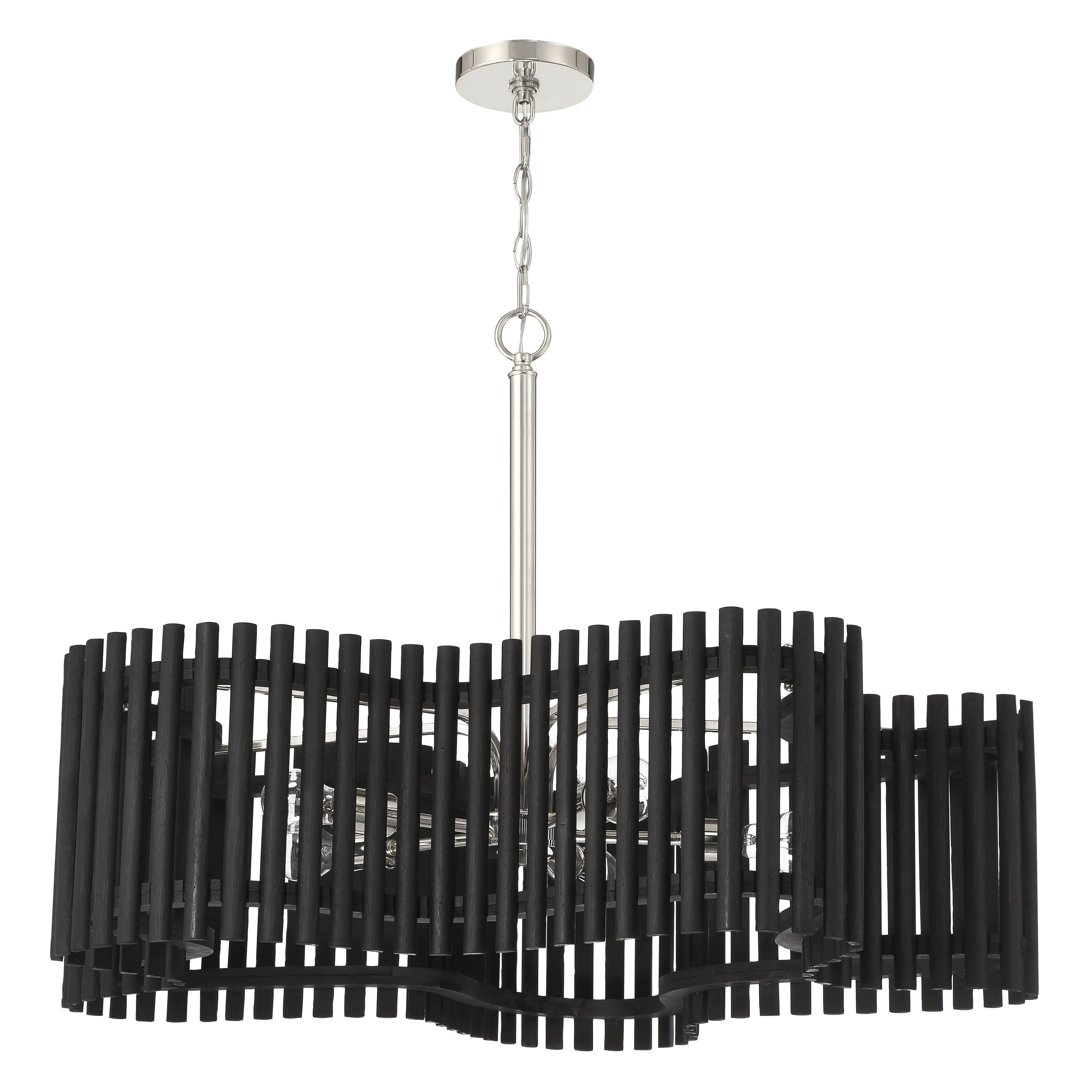 Freeform 5 Light Large Chandelier in Polished Nickel/Black Walnut