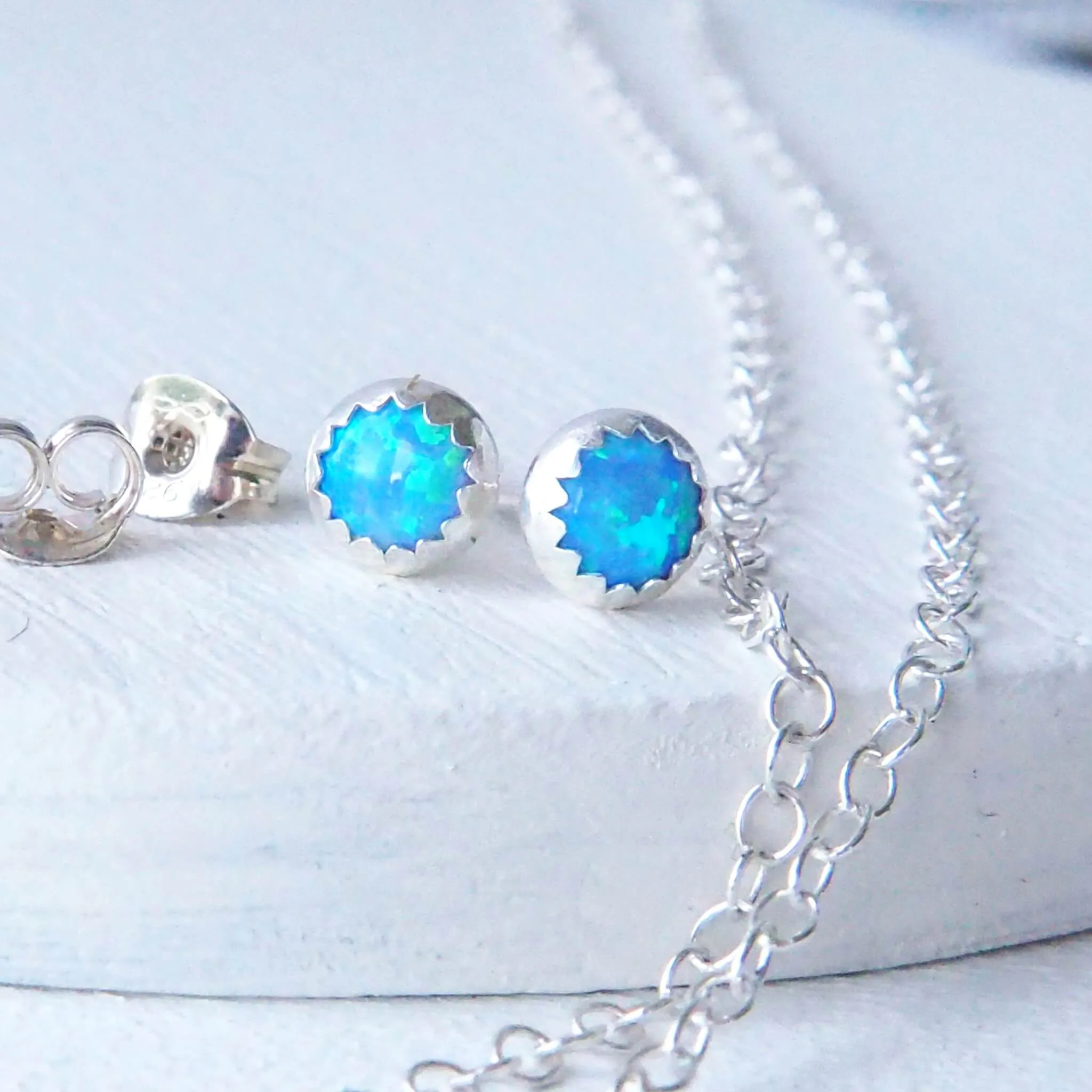 Gemstone Sterling Silver Studs - Blue Opal