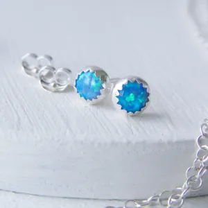 Gemstone Sterling Silver Studs - Blue Opal