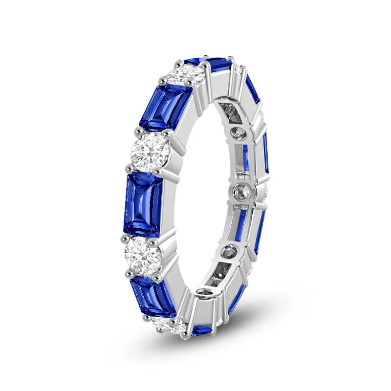 Geometric Sequence Created Sapphire and Round Diamond Eternity Ring