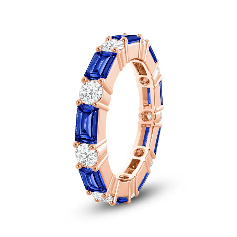 Geometric Sequence Created Sapphire and Round Diamond Eternity Ring