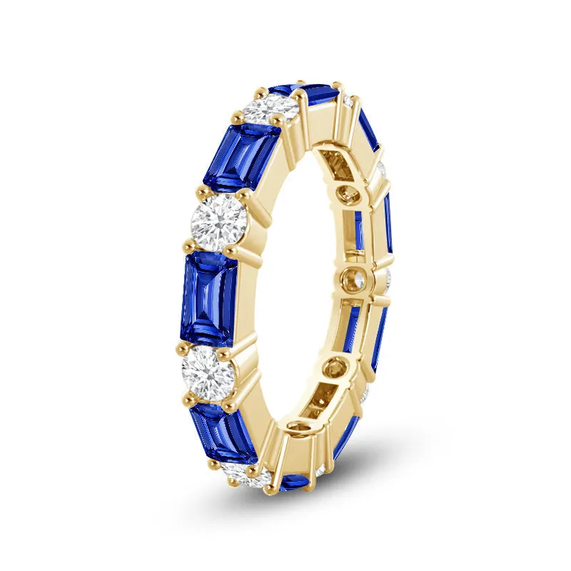 Geometric Sequence Created Sapphire and Round Diamond Eternity Ring