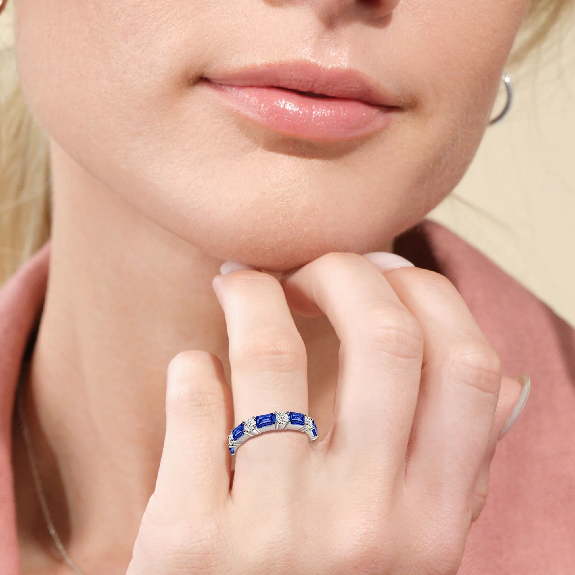 Geometric Sequence Created Sapphire and Round Diamond Eternity Ring