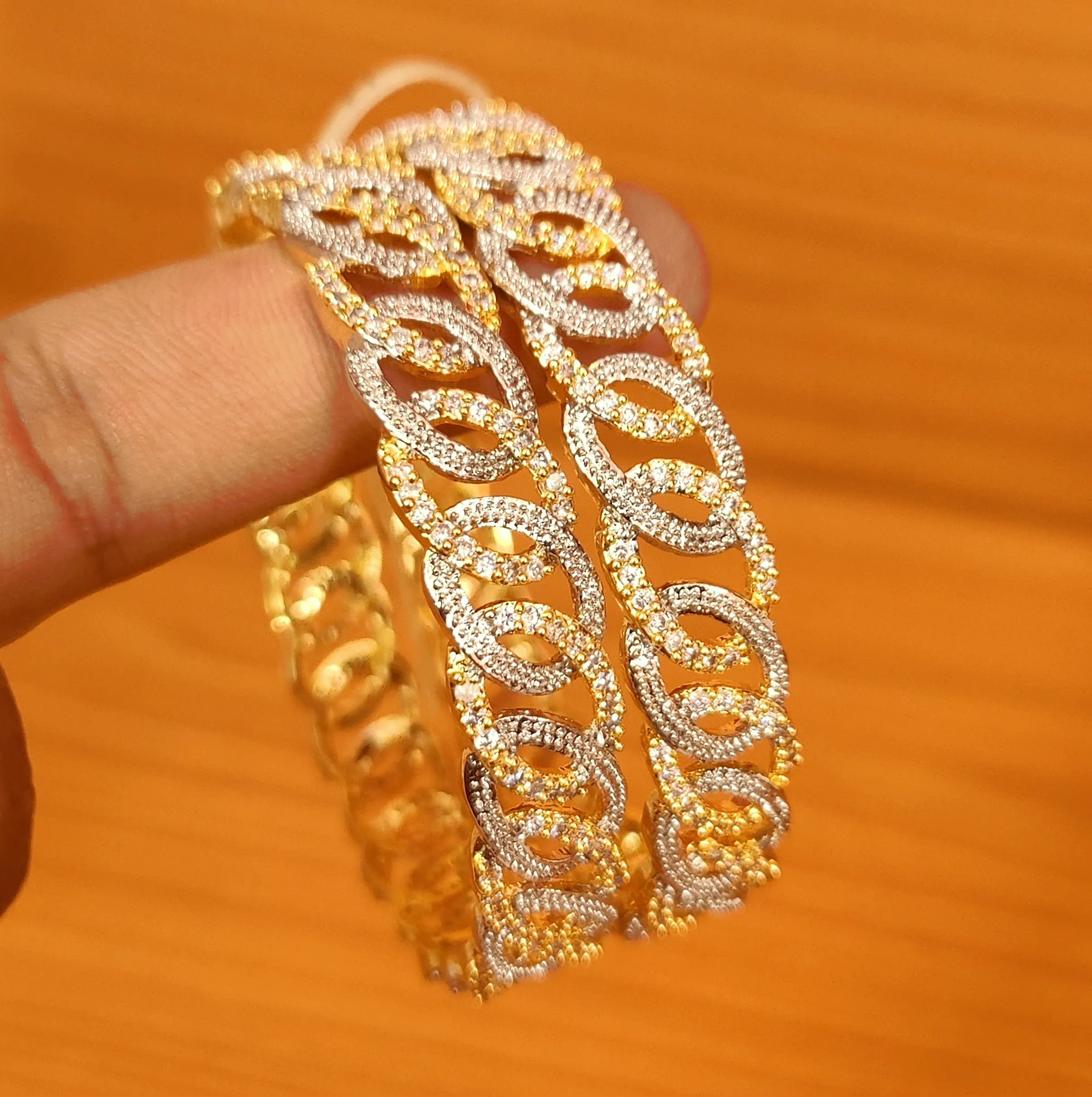 GOLD & SILVER LOOK CZ STUDDED DIAMOND LOOK BANGLES