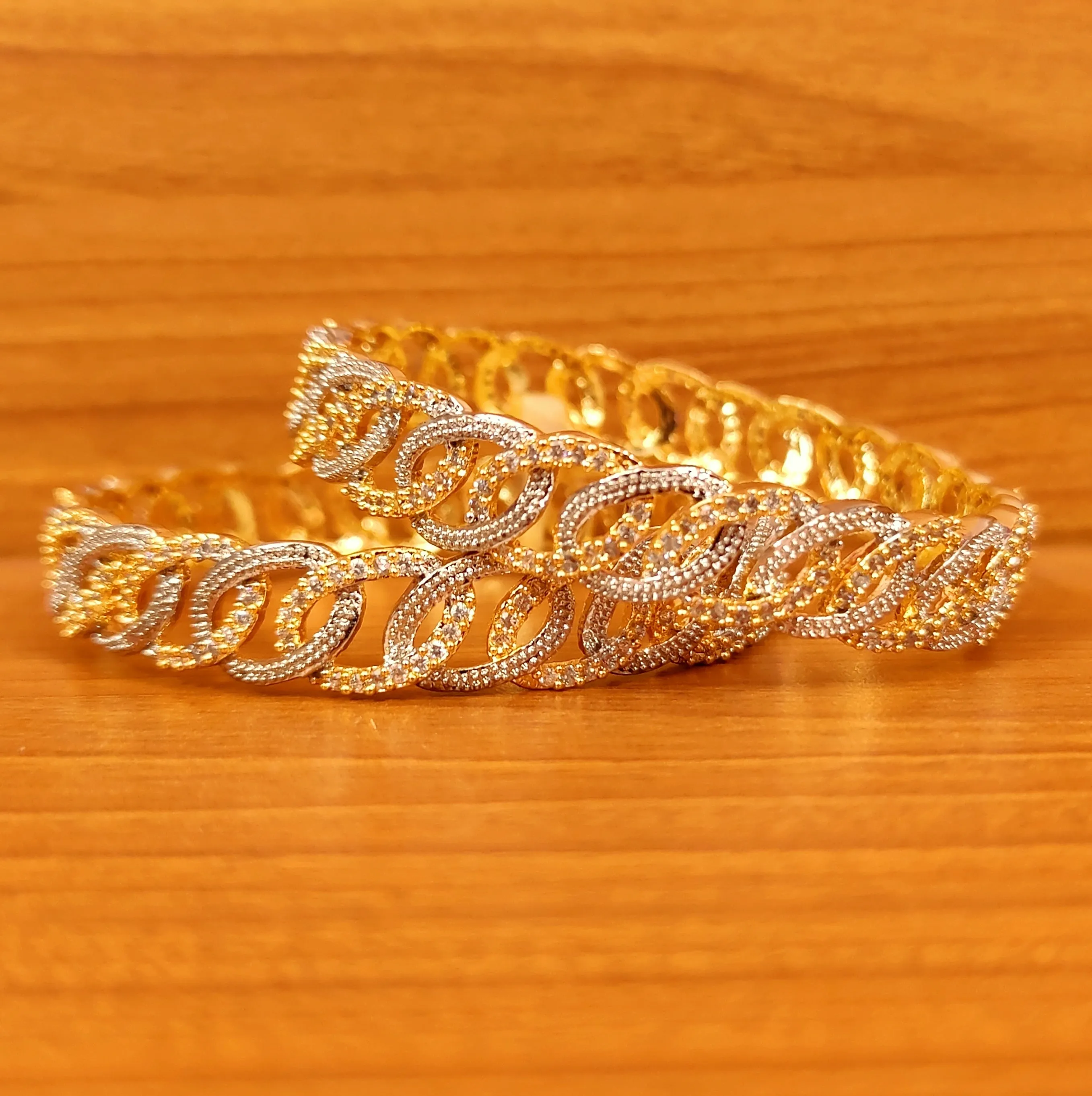 GOLD & SILVER LOOK CZ STUDDED DIAMOND LOOK BANGLES