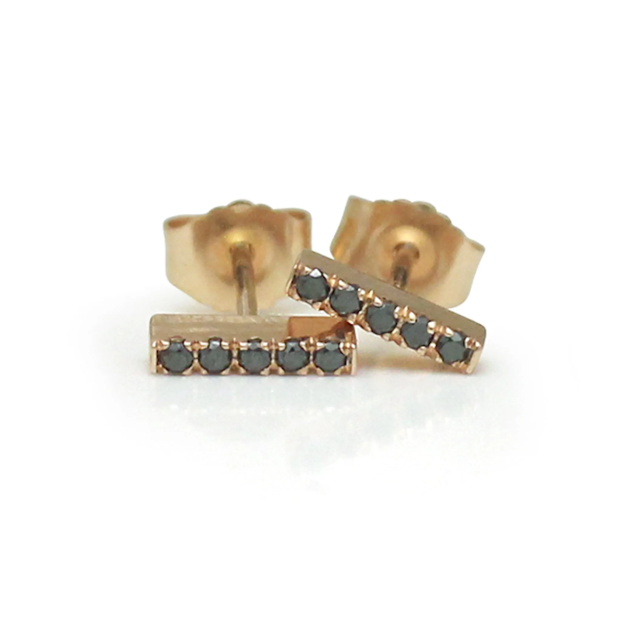 Gold and Diamond Petite Bar Stud Earrings