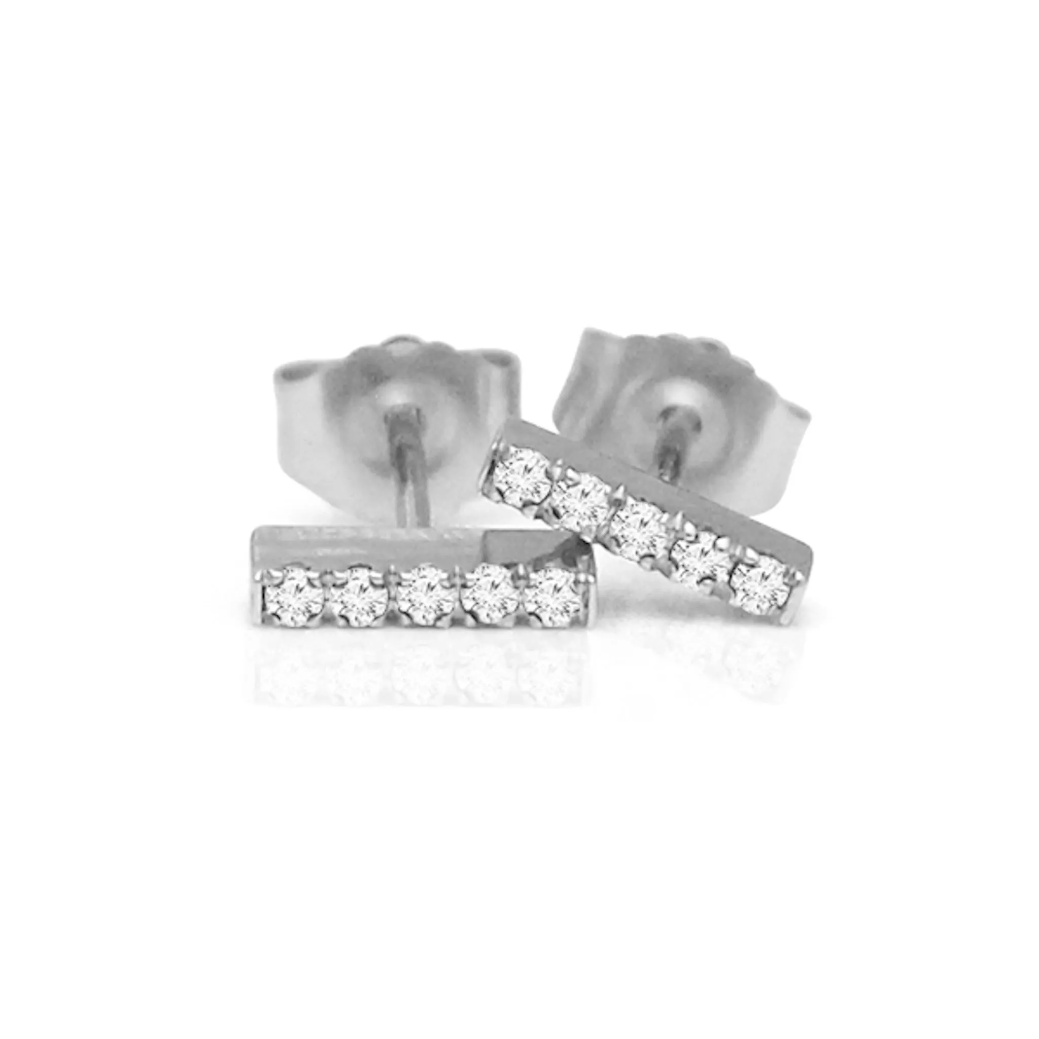 Gold and Diamond Petite Bar Stud Earrings