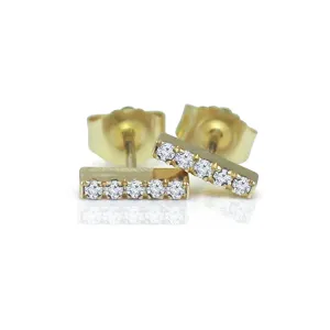 Gold and Diamond Petite Bar Stud Earrings