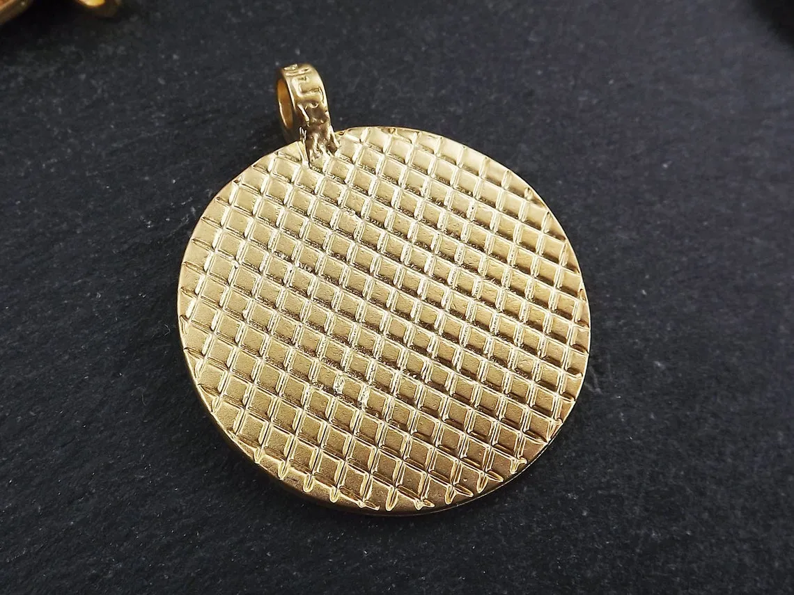 Gold Medallion Pendant, Gold Coin Pendant, Large Medallion, Qibla Chart, Gazetteer, Geographical Directory, 22k Matte Gold Bronze, 1pc