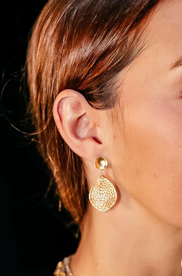 Gold Teardrop Lace Earring