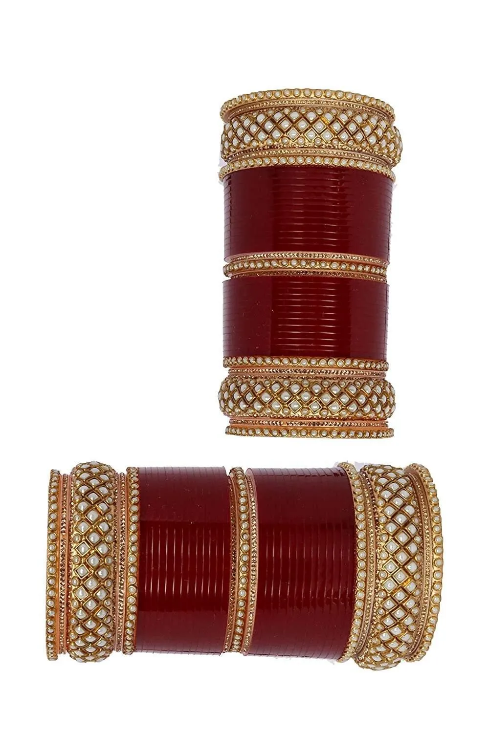 Golden Maroon Designer Chura Bridal Punjabi Choora Fashion Jewellery Chuda Set