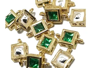 Green & Golden Square Shaped Kundan Stones