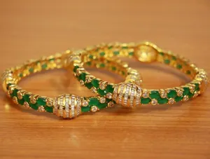 GREEN EMERALD & BAGUETTE STUDDED AD BANGLES