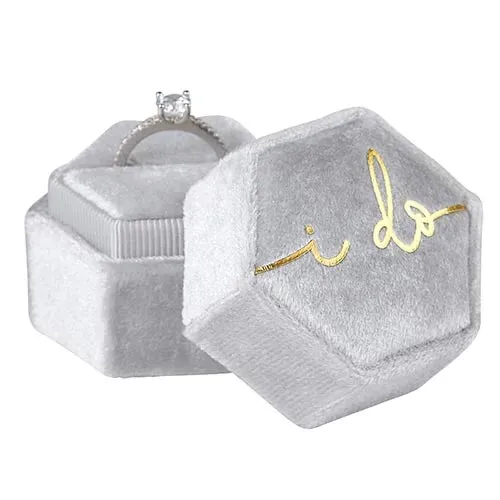 Grey Velvet "I Do" Ring Box