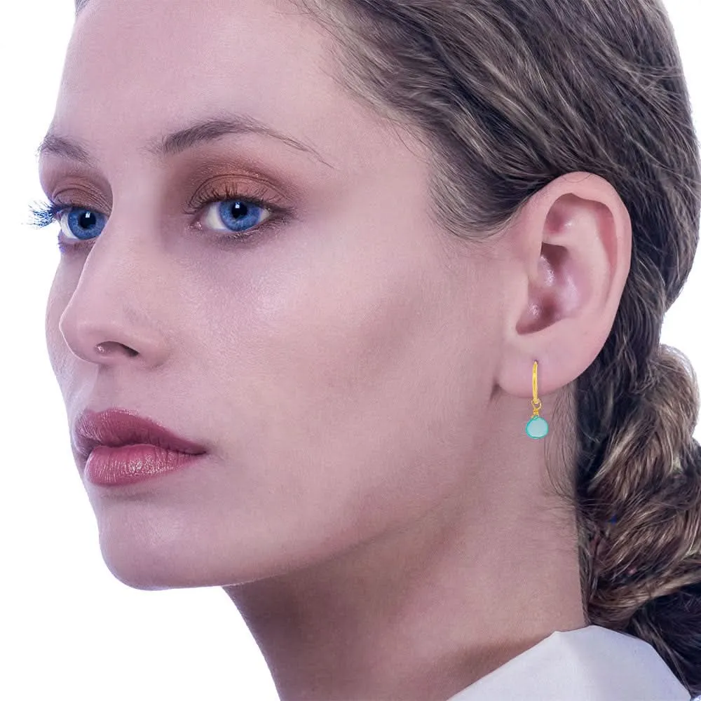 Handmade Gold Plated Silver Hoop Earrings With Aqua Agate