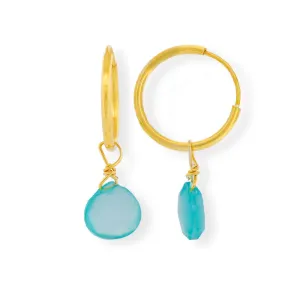 Handmade Gold Plated Silver Hoop Earrings With Aqua Agate