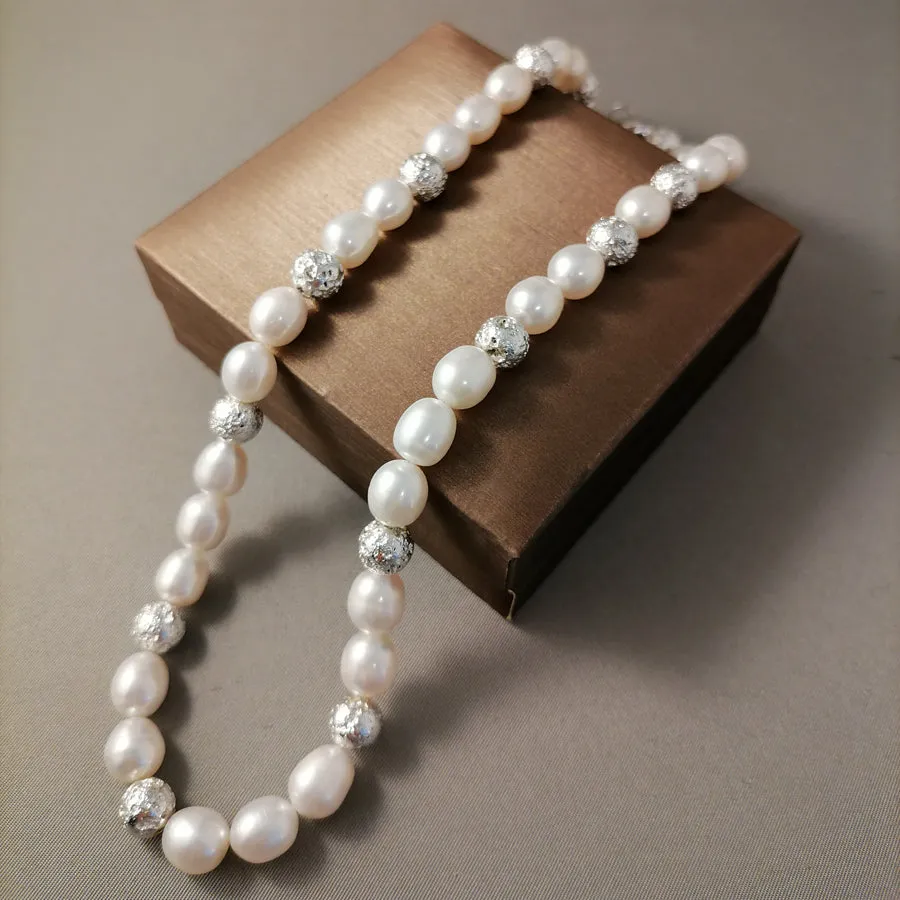 Handmade Oval Freshwater Pearl Necklace