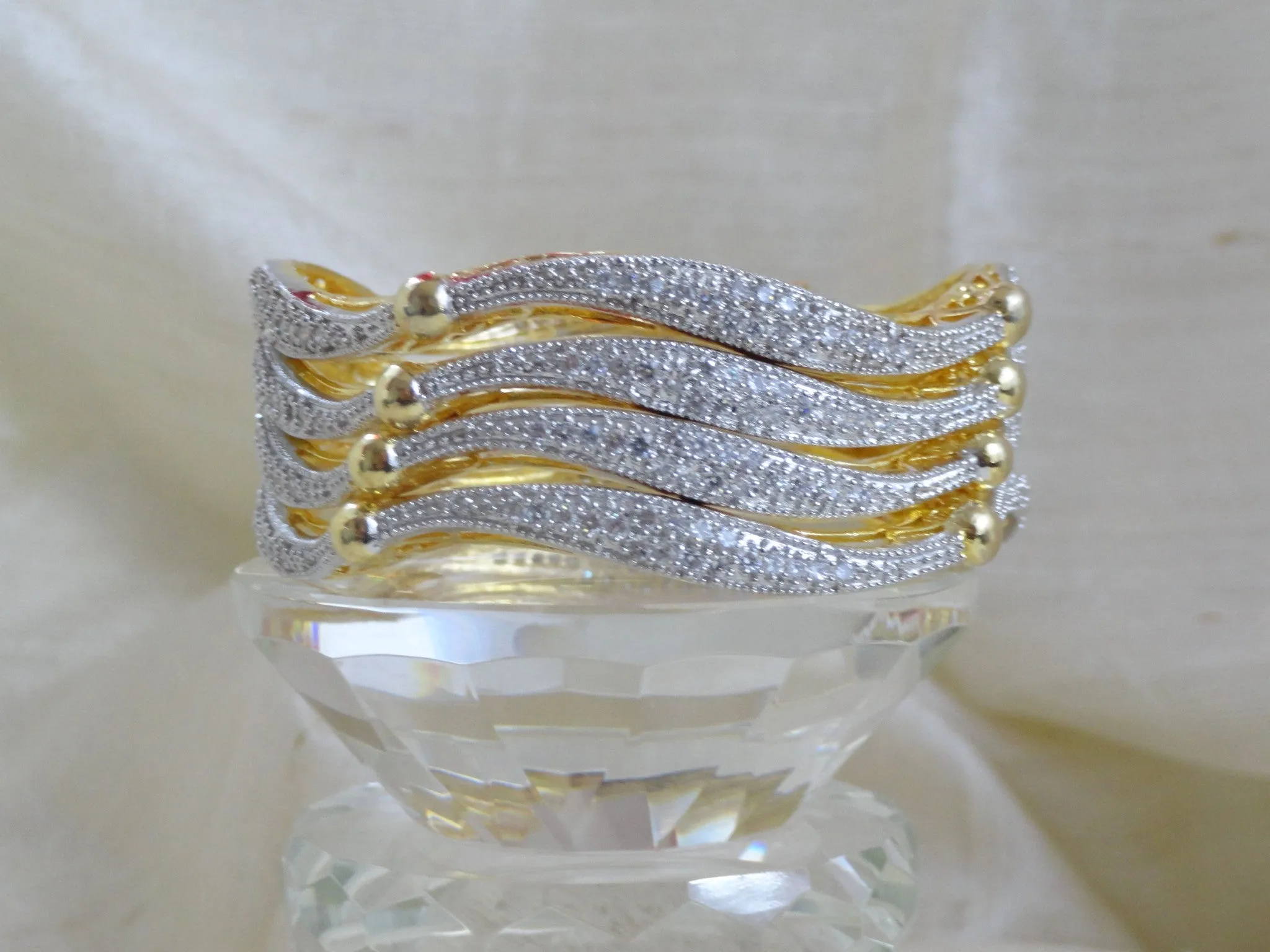 Handmade wedding bangle bracelets- "Shimmering Shoreline". Unique white stone wavy bracelet bangles. From Artikrti.