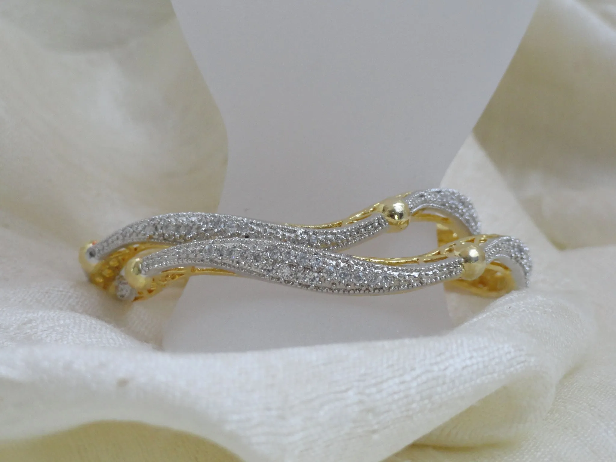 Handmade wedding bangle bracelets- "Shimmering Shoreline". Unique white stone wavy bracelet bangles. From Artikrti.