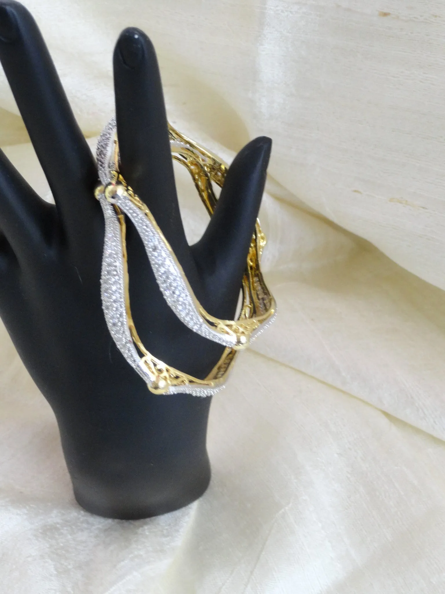 Handmade wedding bangle bracelets- "Shimmering Shoreline". Unique white stone wavy bracelet bangles. From Artikrti.
