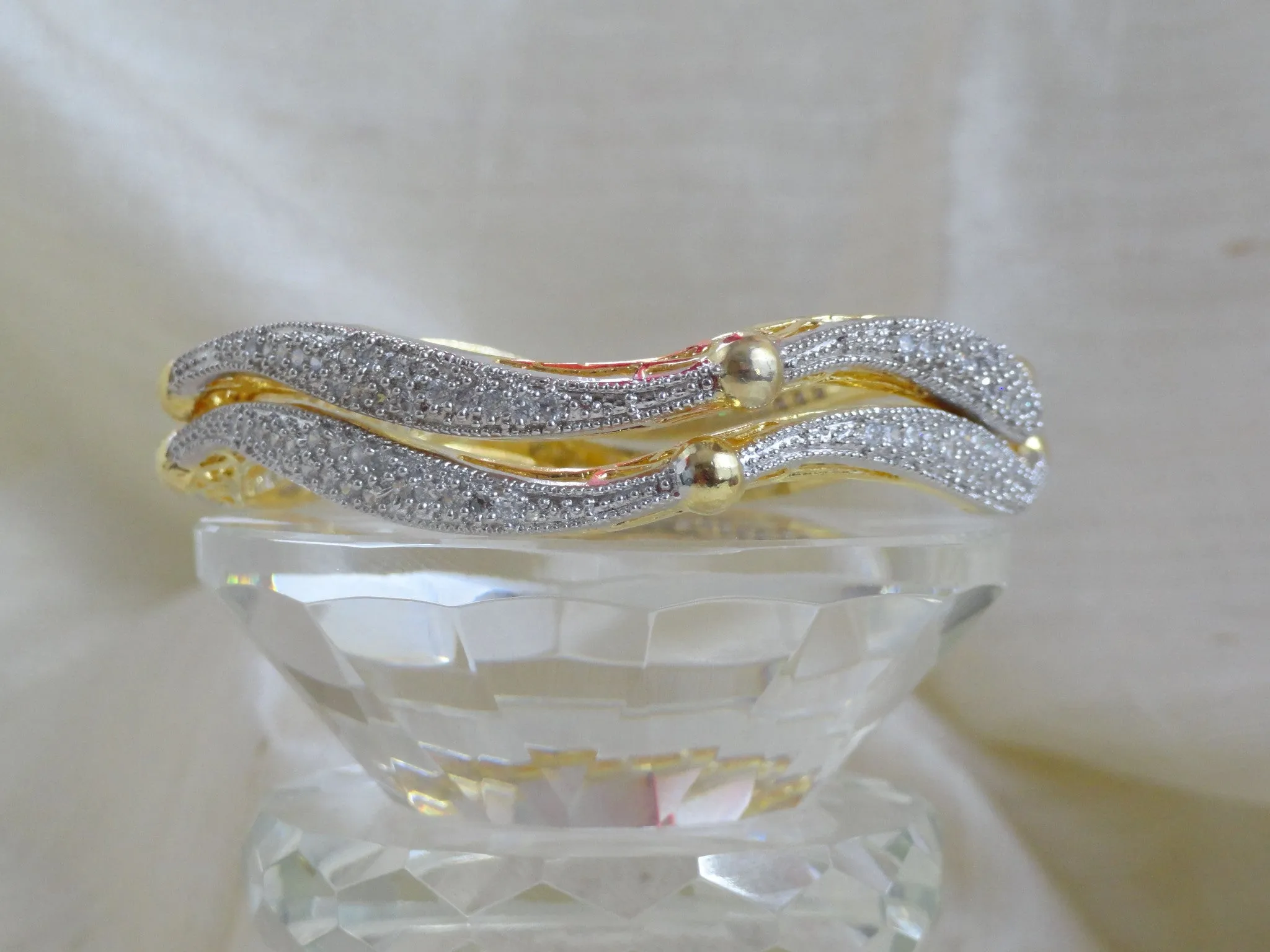 Handmade wedding bangle bracelets- "Shimmering Shoreline". Unique white stone wavy bracelet bangles. From Artikrti.