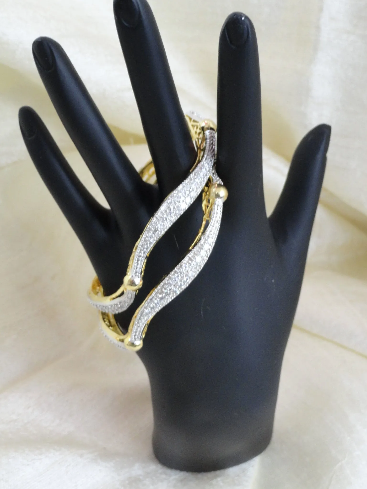 Handmade wedding bangle bracelets- "Shimmering Shoreline". Unique white stone wavy bracelet bangles. From Artikrti.