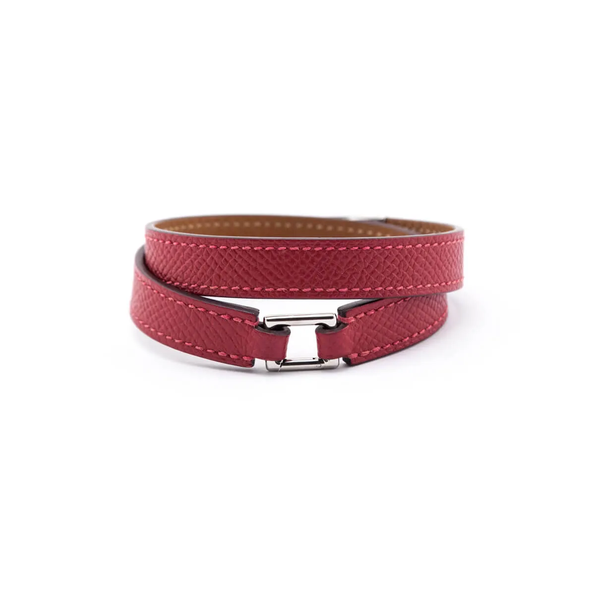 Hermes Red Rivale Epsom Double Tour Bracelet Size L