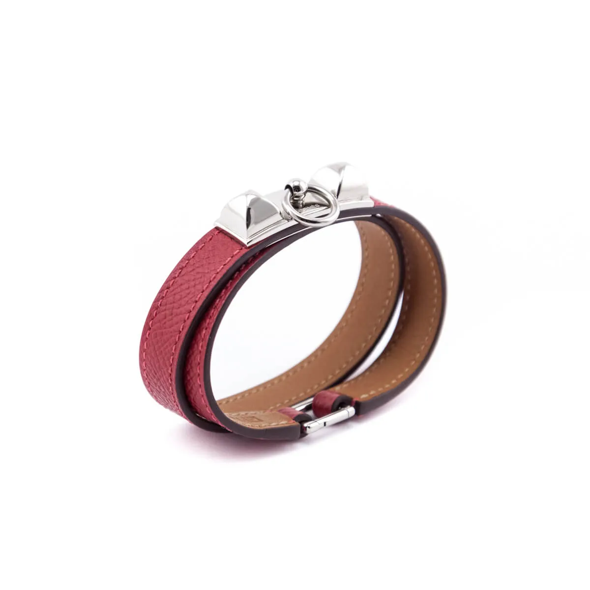 Hermes Red Rivale Epsom Double Tour Bracelet Size L