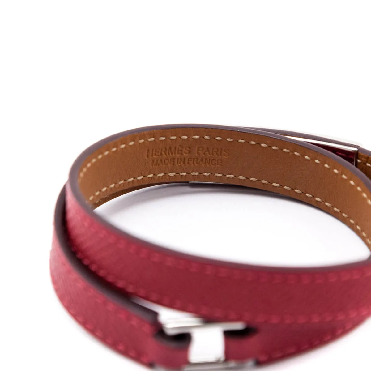 Hermes Red Rivale Epsom Double Tour Bracelet Size L
