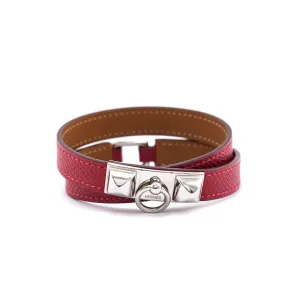 Hermes Red Rivale Epsom Double Tour Bracelet Size L