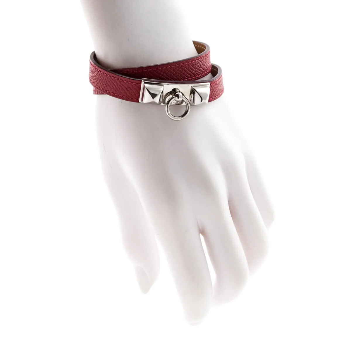 Hermes Red Rivale Epsom Double Tour Bracelet Size L