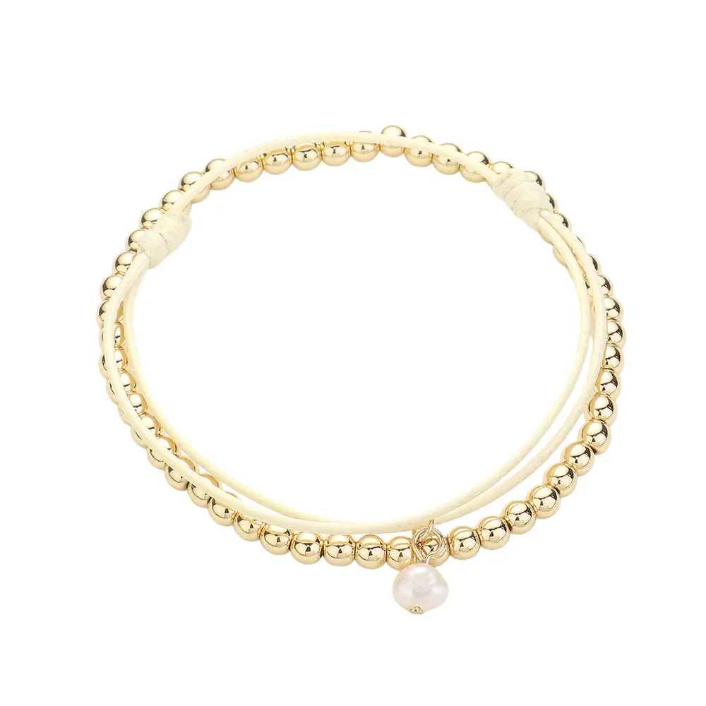 iLLASPARKZ 2PCS - Metal Ball Stretch Pearl Charm Adjustable Bracelets