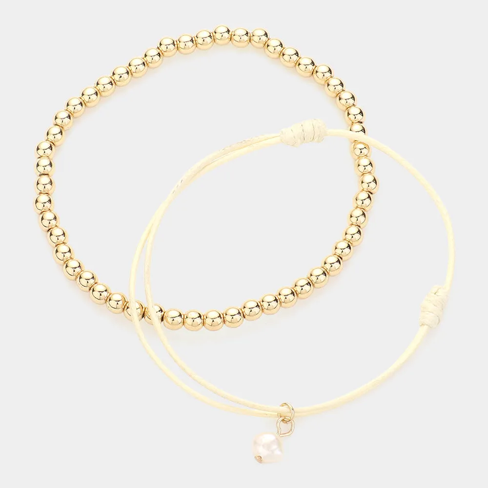 iLLASPARKZ 2PCS - Metal Ball Stretch Pearl Charm Adjustable Bracelets