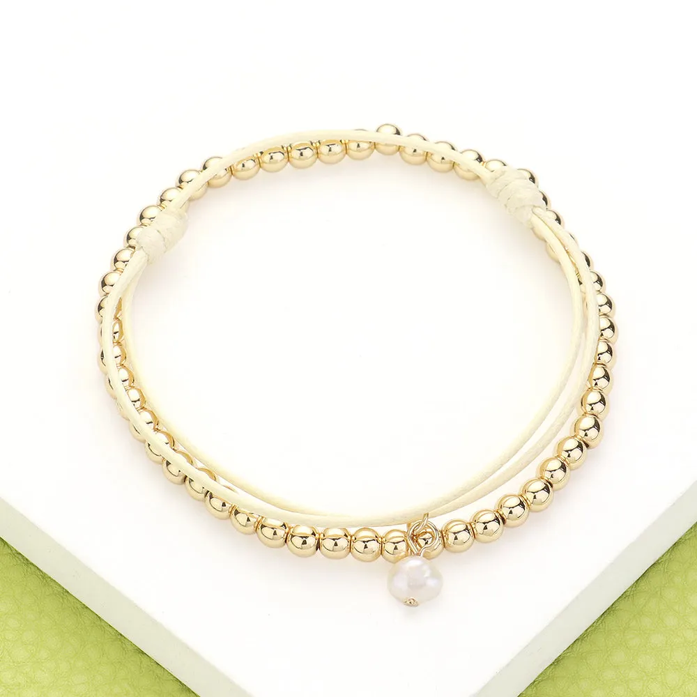iLLASPARKZ 2PCS - Metal Ball Stretch Pearl Charm Adjustable Bracelets
