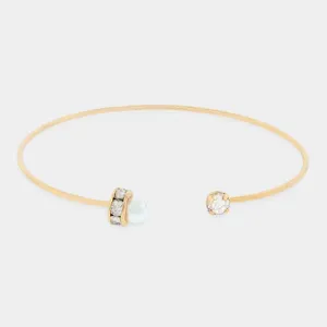 iLLASPARKZ Brass Metal Pearl Stone Tip Cuff Bracelet